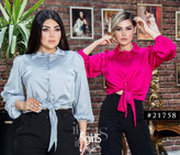 خرید شومیز پایین گره ساتن