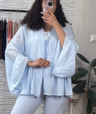 خرید شومیز جلوگره آبی مه آلود دخترانه