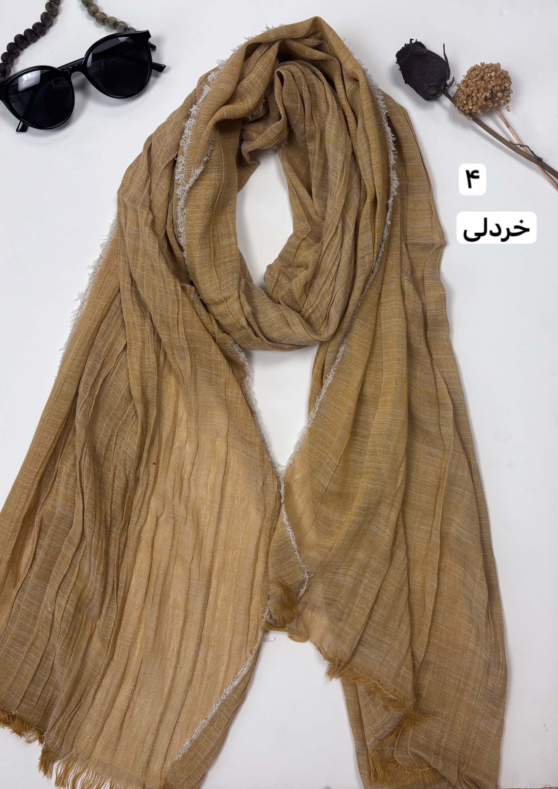 خرید شال خردلی زنانه خنک‌ تابستونه