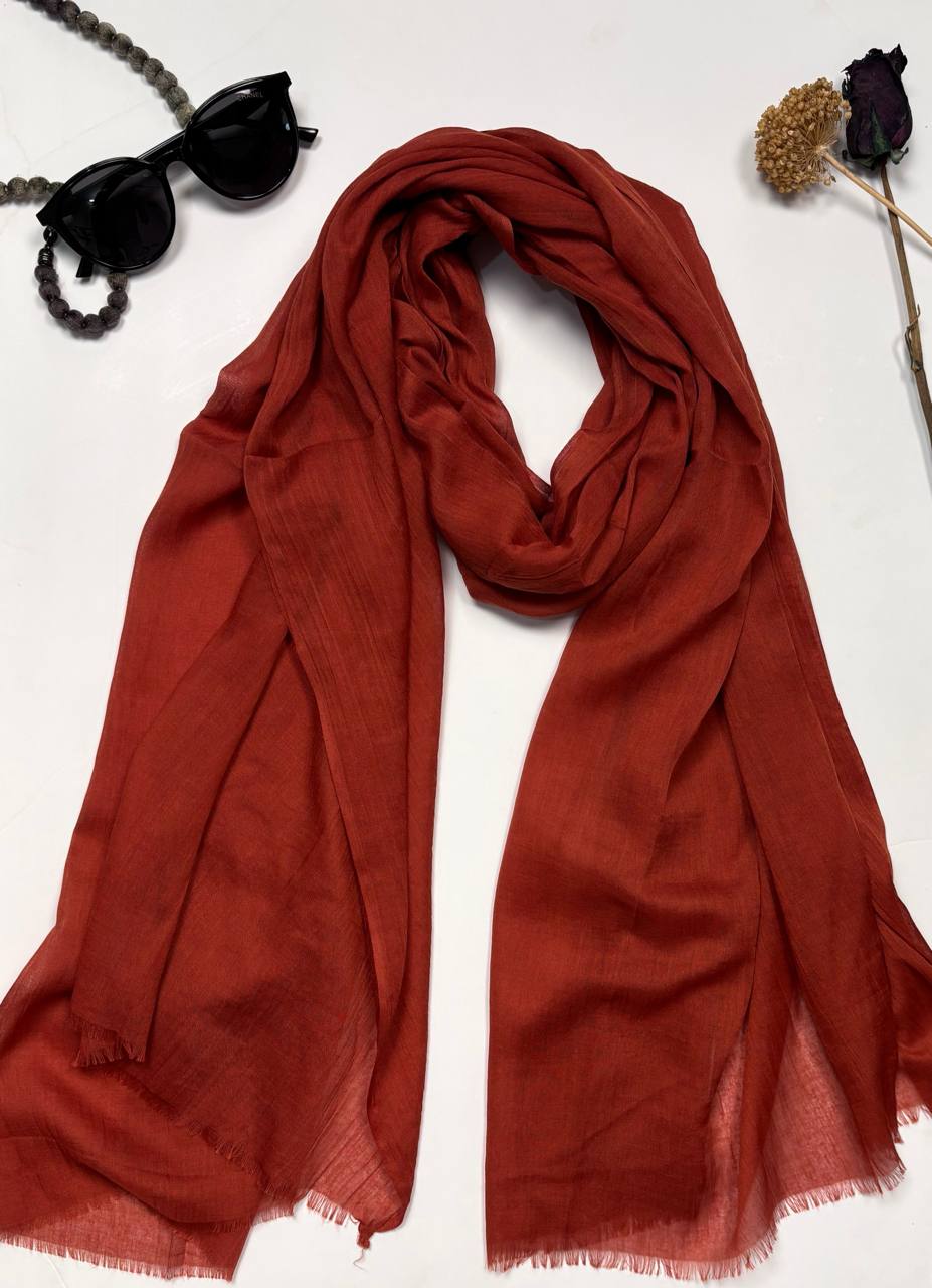 شال نخی گیاهی زنانه با رنگ آجری