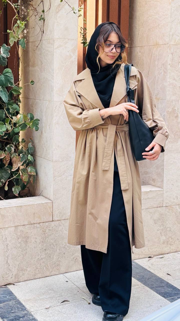 مانتو بلند لینن جلو بندی دخترانه