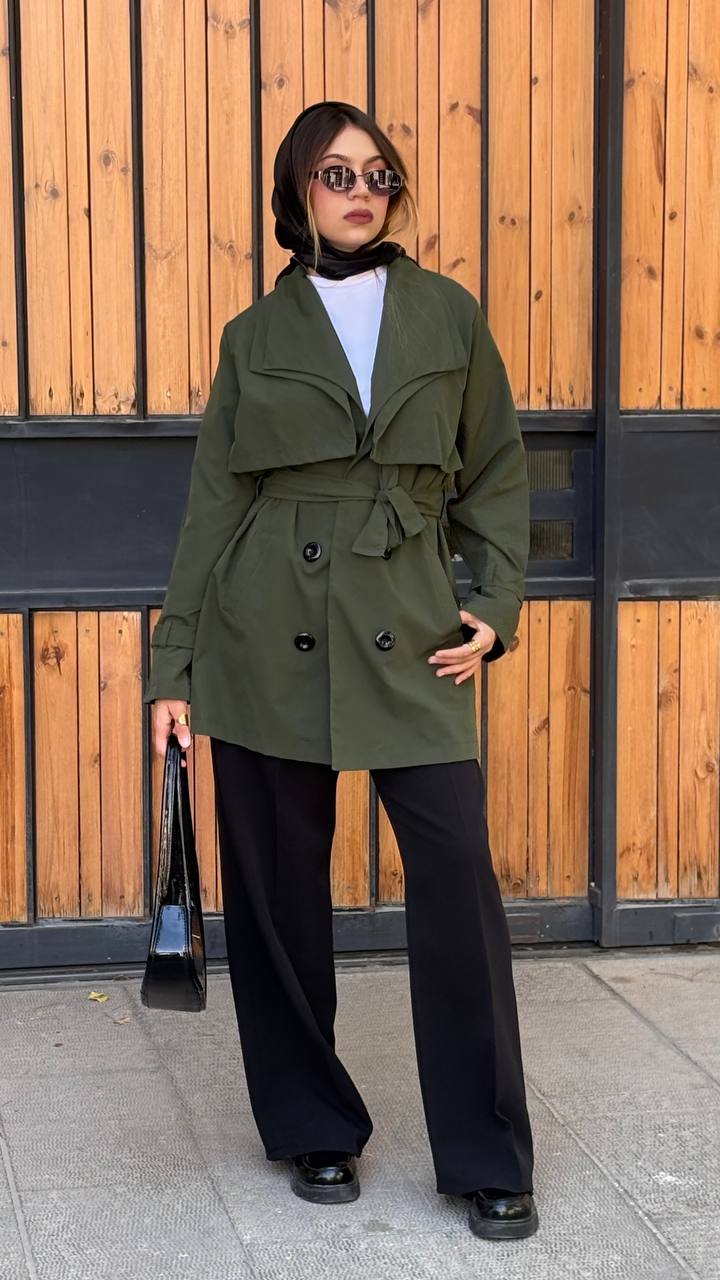 خرید ترنچ کت شیک سبز رنگ زنانه