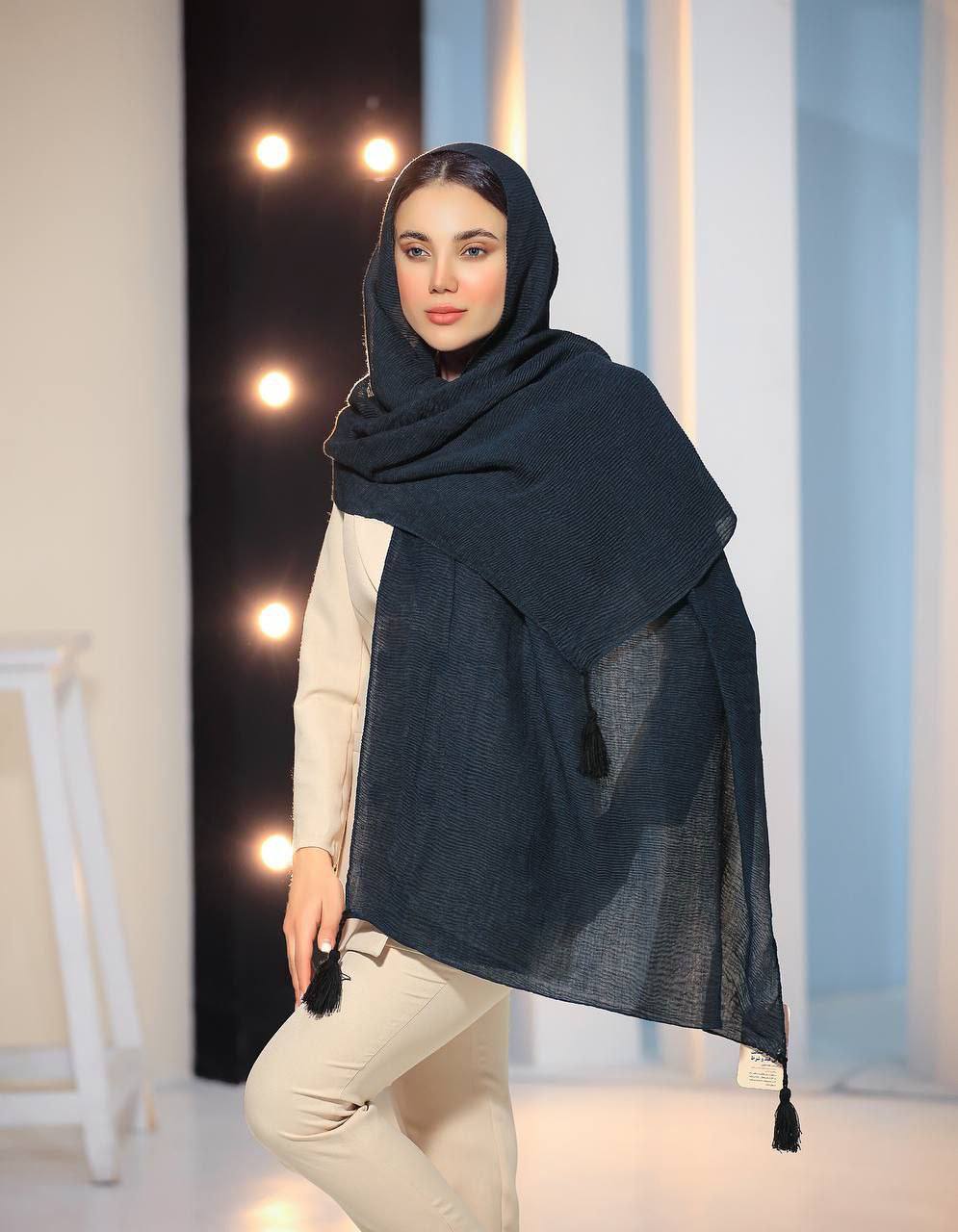 شال پلیسه جناقی منگوله دار پاییزی