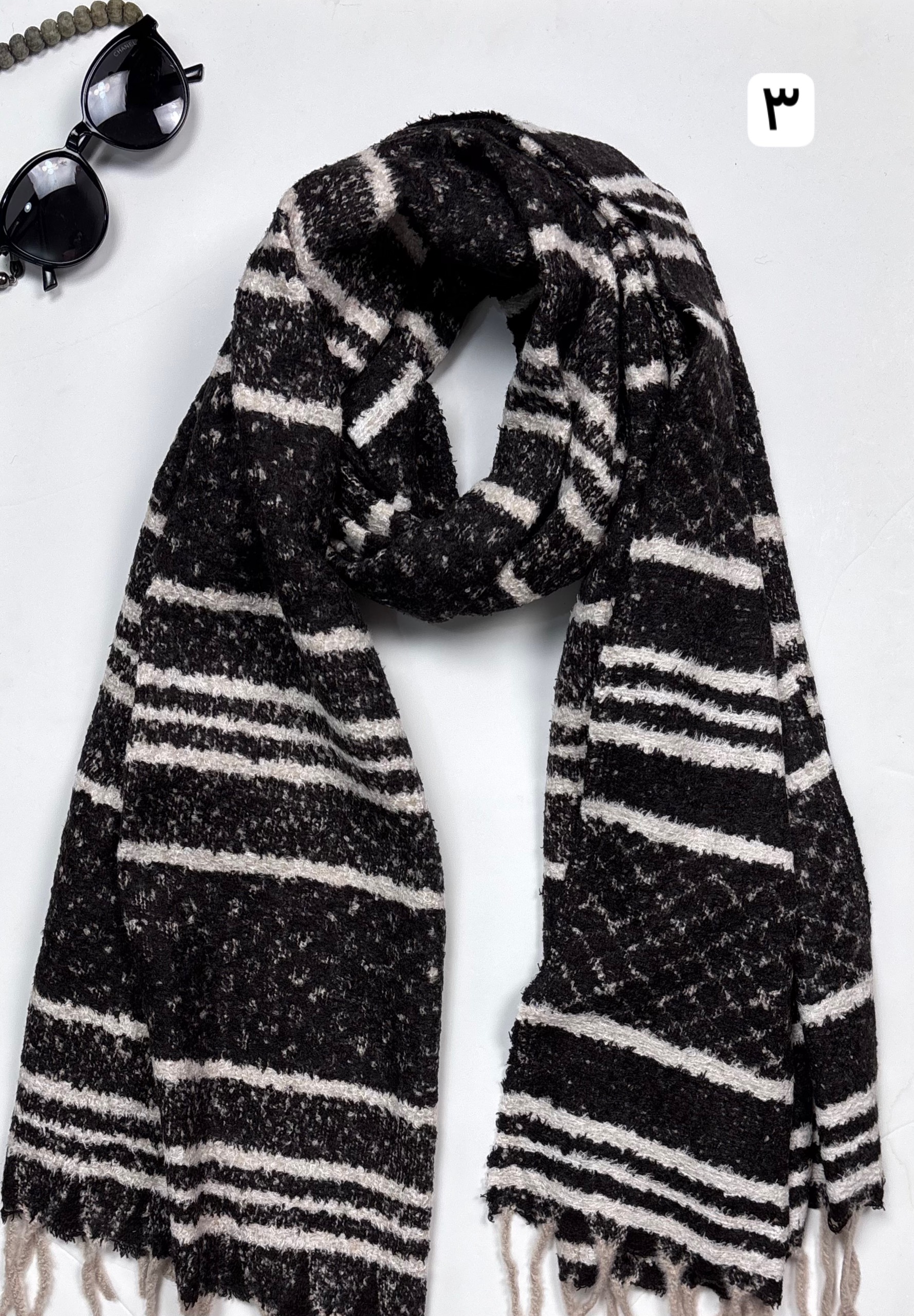 خرید شال بزرگ راه راه مشکی زنانه