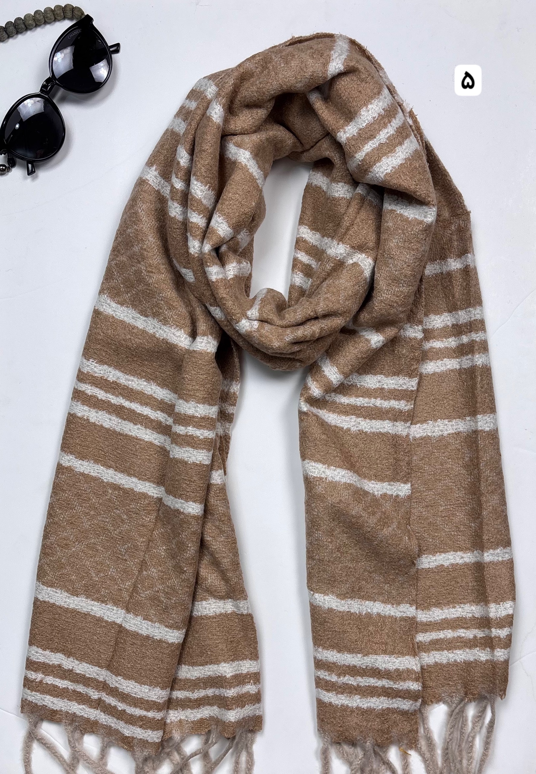 خرید بیگ اسکارف زمستانی راه راه نسکافه ای زنانه