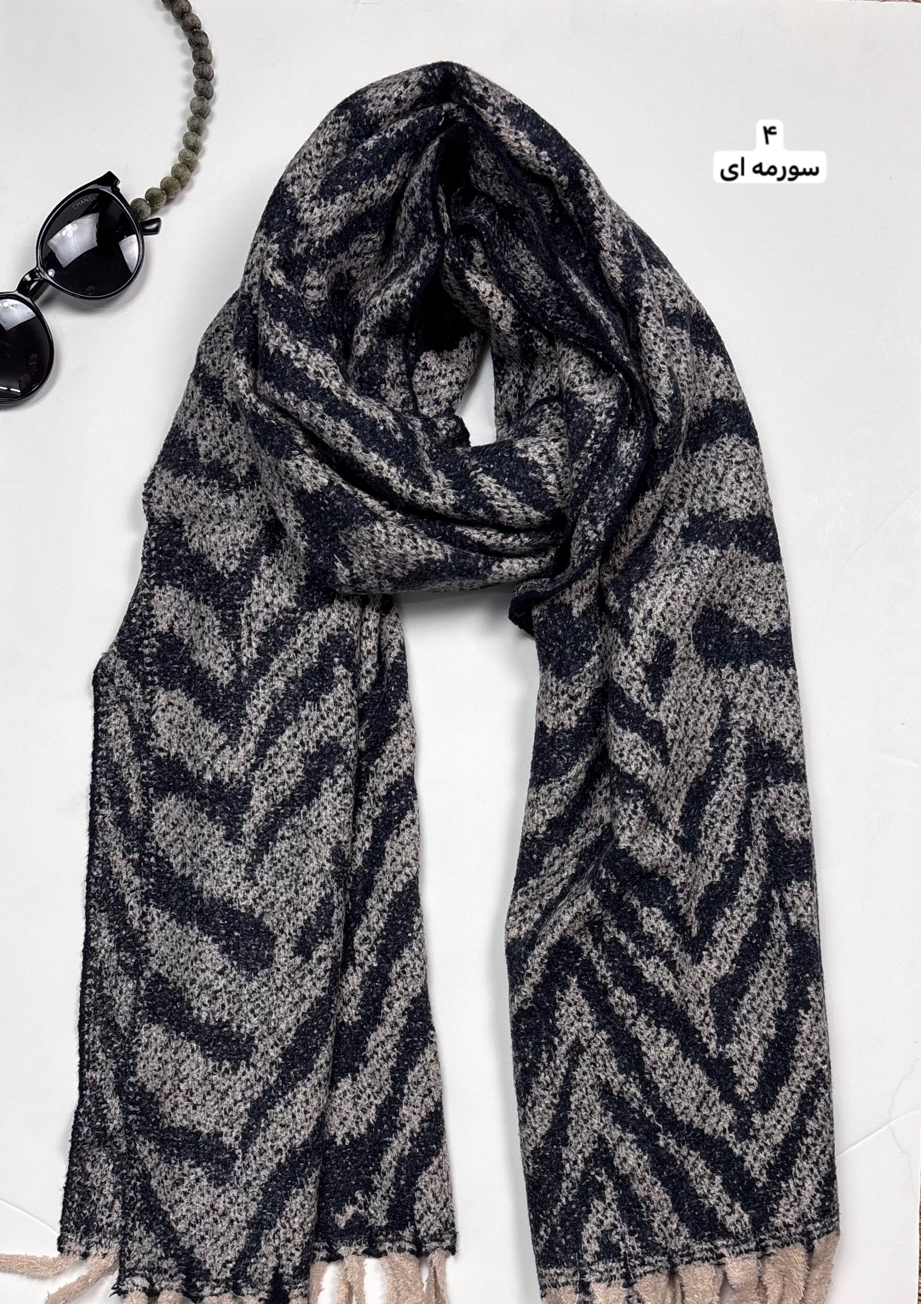 خرید شال موهر طرحدار ‌مشکی زنانه