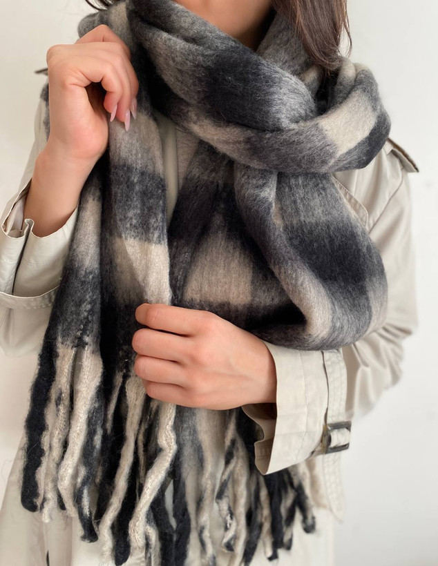 خرید شال موهر چهارخوه مشکی کرم زنانه