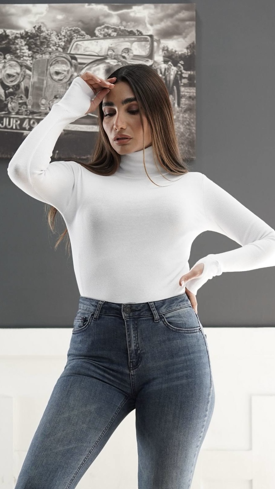 بادی پارچه کبریتی آستین بلند یقه اسکی