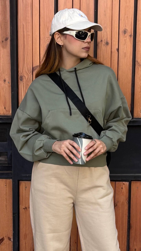 خرید هودی کوتاه دخترانه سبز رنگ