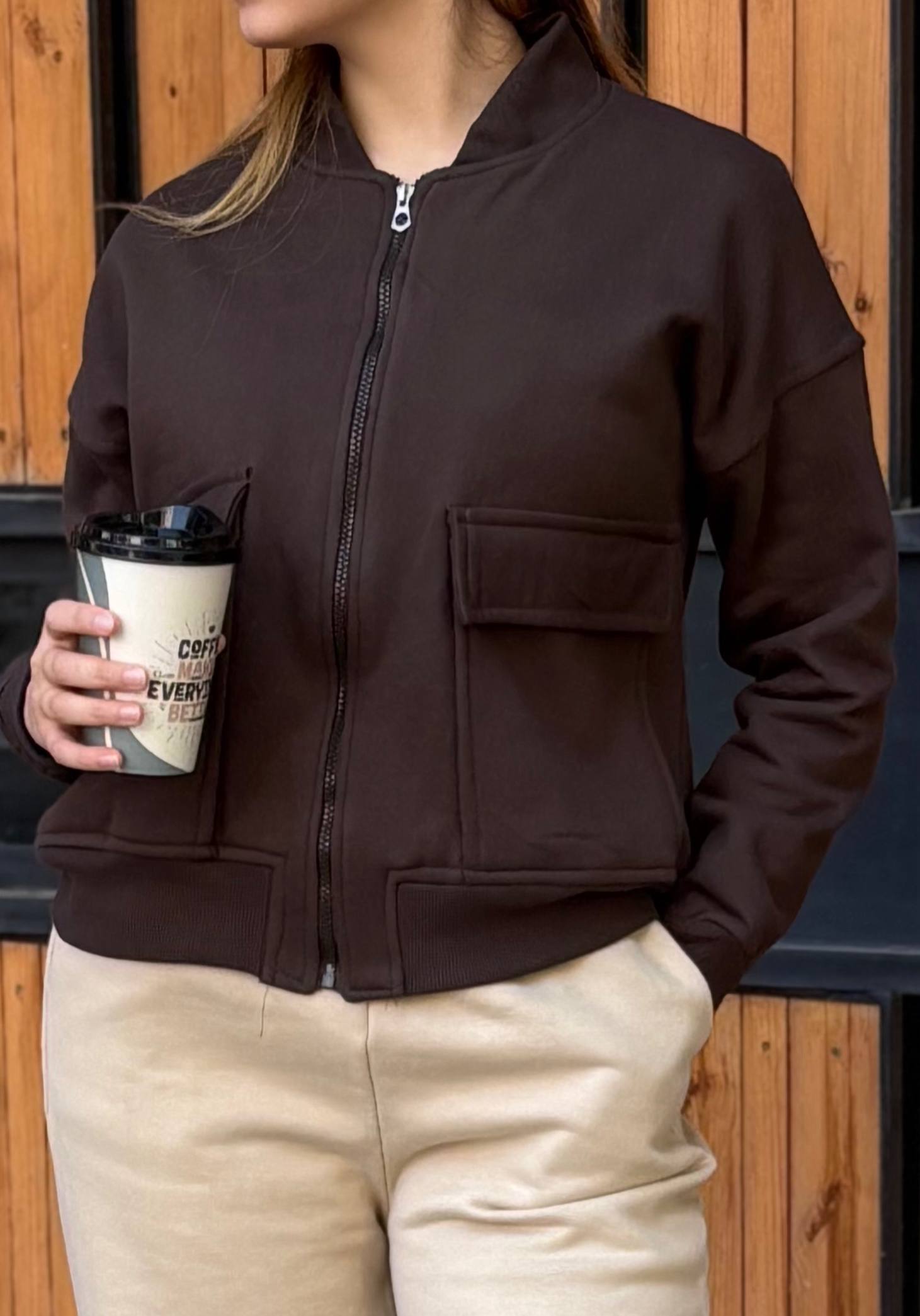 خریپ سوئیشرت قهوه ای سه نخ تو کرک دخترانه