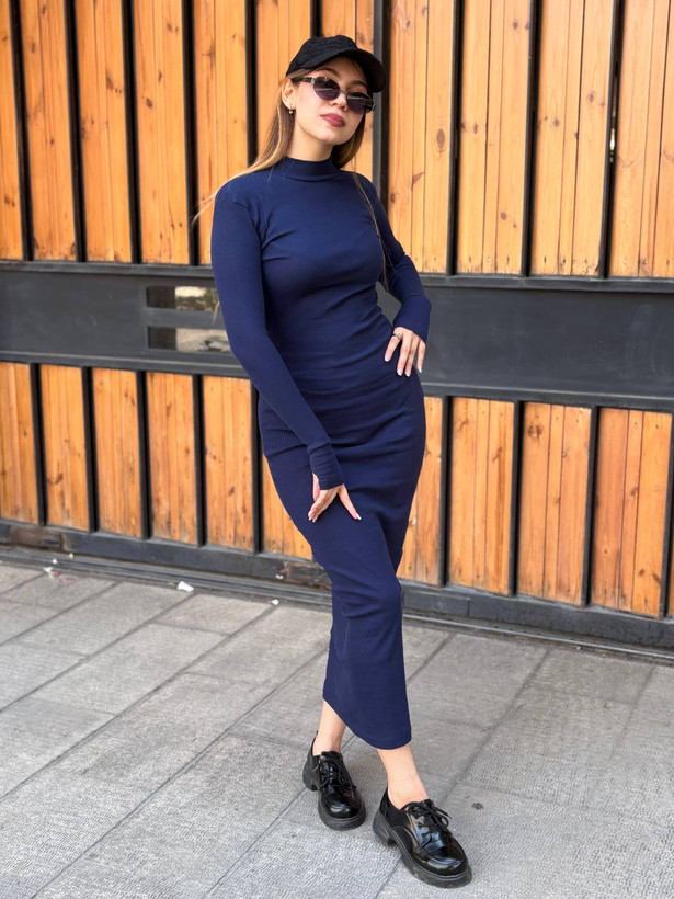 پیراهن جذب بلند زنانه سورمه ای