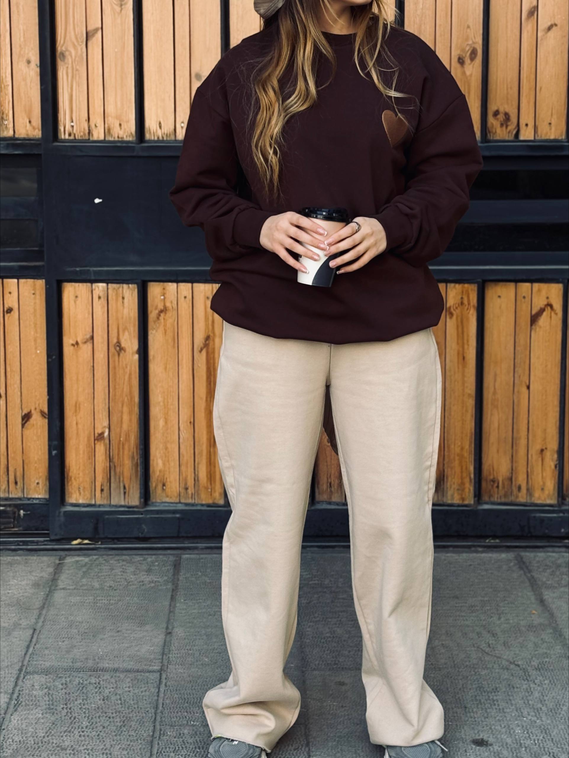 بلوز و شلوار کرم قهوه ای دورس سه نخ