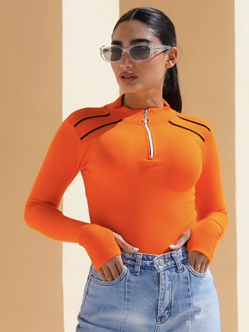 بادی نیم زیپ آستین بلند دخترانه