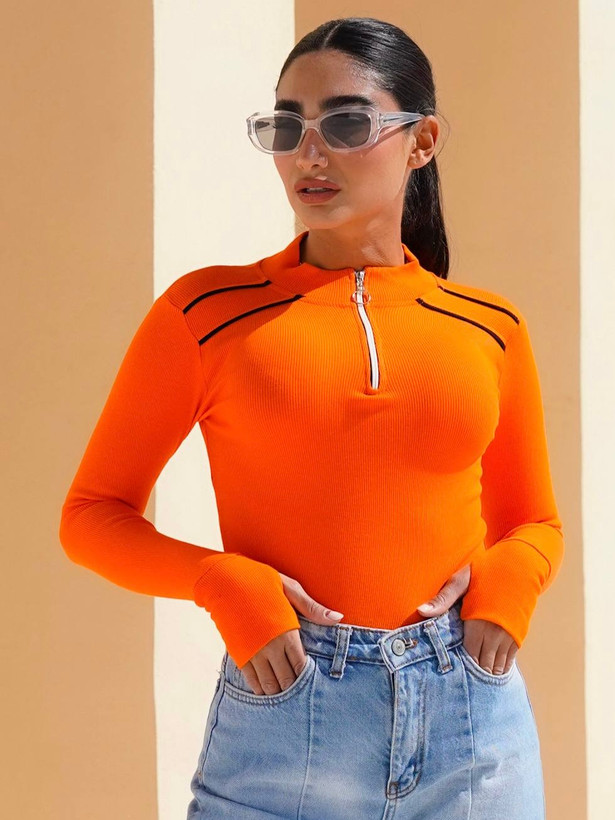 بادی نیم زیپ آستین بلند دخترانه